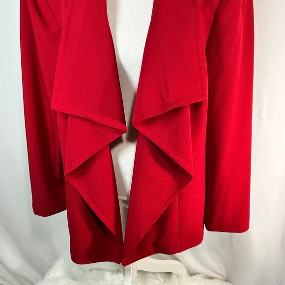 KASPER Red Waterfall Collar Draped Open Front Blazer Jacket Women's Plus 24W - Picture 3 of 7